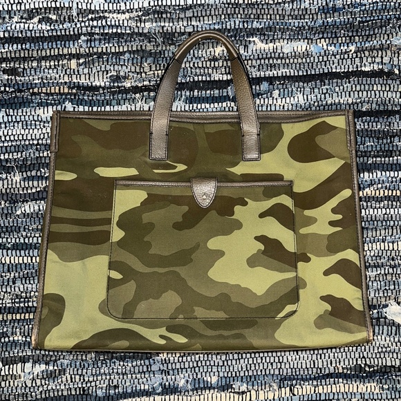 CONTAINER CAMOUFLAGE TWILL BRIEFCASE WITH LEATHER TRIM - Picture 1 of 14